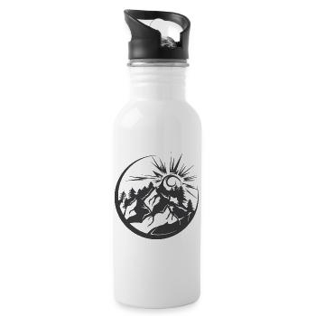 Mountains Outdoor Nature Forest Landscape Graphic Logo - Water bottle with straw - white - Right