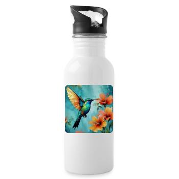 Beau colibri avec des fleurs - Gourde avec paille intégrée - blanc - Droite