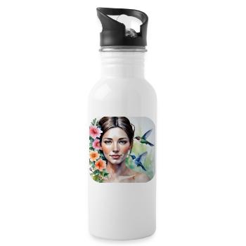 Unknown beauty with hummingbirds - Water bottle with straw - white - Right