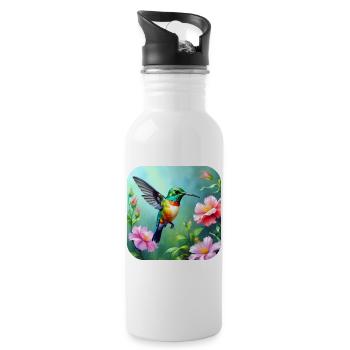 Beau colibri avec des fleurs - Gourde avec paille intégrée - blanc - Droite