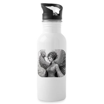 Fantasy Woman with Phoenix - Water bottle with straw - white - Right
