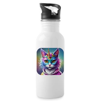 Cute Unicorn Cat - Water bottle with straw - white - Right