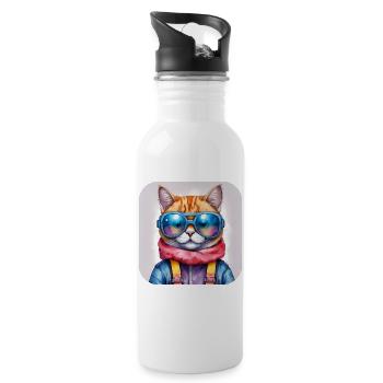 Cool cat with sunglasses - Water bottle with straw - white - Right