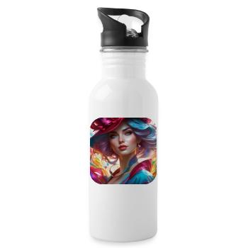 Cool Steampunk Girl with Hat - Water bottle with straw - white - Right