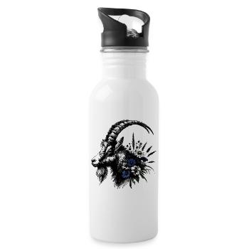 Capricorn Flowers Alps Mountains Illustration - Water bottle with straw - white - Right