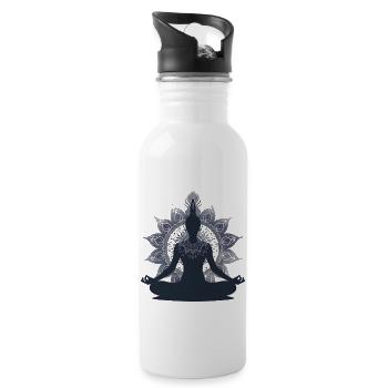 Serenes Yoga Pose Silhouette with Mandala - Water bottle with straw - white - Right