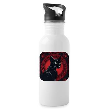 Mystische schwarze Katze - Trinkflasche mit integriertem Trinkhalm - Weiß - Rechts