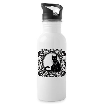 Mystical Black Cat - Water bottle with straw - white - Right