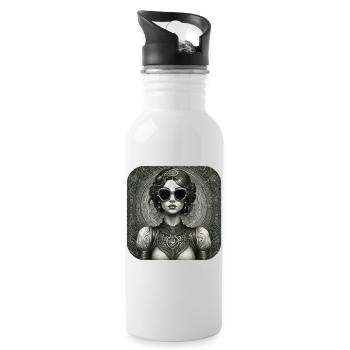 Cooles Steampunk Girl - Trinkflasche mit integriertem Trinkhalm - Weiß - Rechts