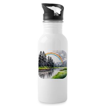 Paysage avec arc-en-ciel - Gourde avec paille intégrée - blanc - Droite