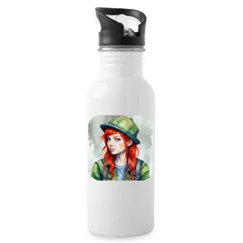 Niedliches Anime Girl mit roten Haaren Irland - Trinkflasche mit integriertem Trinkhalm - Weiß - Rechts