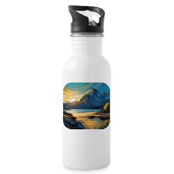 Berge im Sonnenuntergang III - Trinkflasche mit integriertem Trinkhalm - Weiß - Rechts