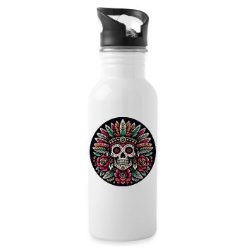 Mayan Skull 2 - Water bottle with straw - white - Right