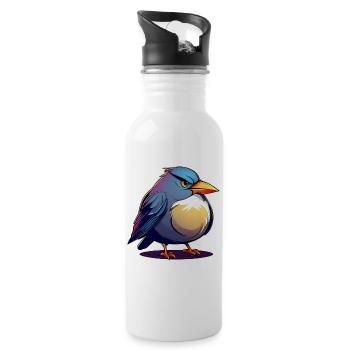 Kleiner grimmiger dicker Vogel - Trinkflasche mit integriertem Trinkhalm - Weiß - Rechts