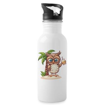 Owl Summer Holiday - Water bottle with straw - white - Right