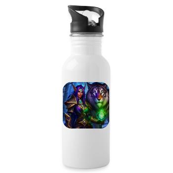 Proud Fantasy Elven Warrior and Tiger - Water bottle with straw - white - Right