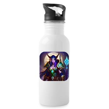 Stolze Fantasy Elfenkriegerin - Trinkflasche mit integriertem Trinkhalm - Weiß - Rechts