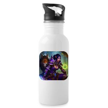 Proud Fantasy Elven Warrior with Lion - Water bottle with straw - white - Right
