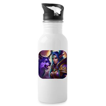 Stolze Fantasy Elfenkriegerin - Trinkflasche mit integriertem Trinkhalm - Weiß - Rechts