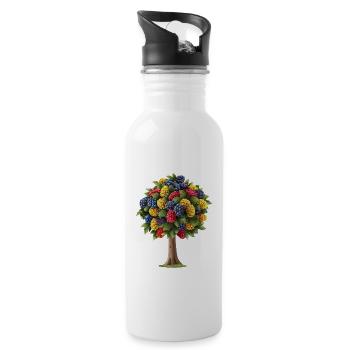 Bunter Baum Mit Fruchtigen Beeren - Trinkflasche mit integriertem Trinkhalm - Weiß - Rechts