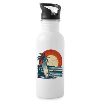 Planche de surf sur la plage au coucher du soleil - Gourde avec paille intégrée - blanc - Droite