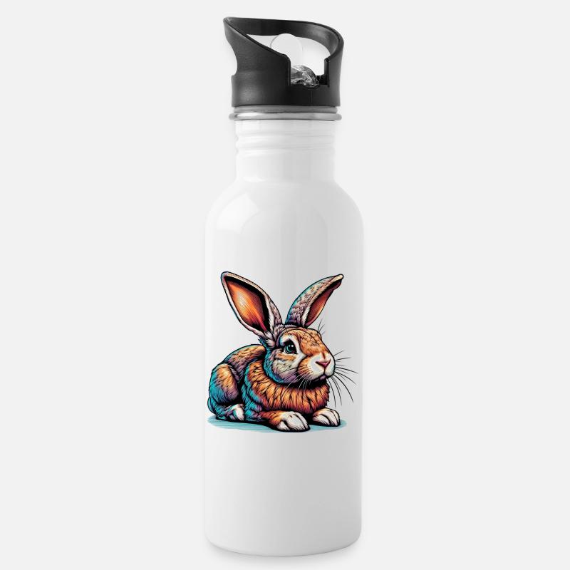 Kaninchen - Trinkflasche mit integriertem Trinkhalm - Weiß