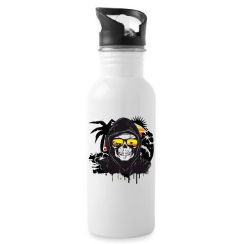 Skull,Skull,Skull with sunglasses on the beach - Water bottle with straw - white - Right