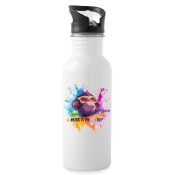 Musik ist der Monkey Wortwitz - Trinkflasche mit integriertem Trinkhalm - Weiß - Rechts