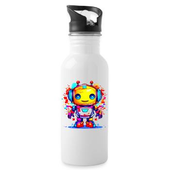 A Cute Robot - Water bottle with straw - white - Right