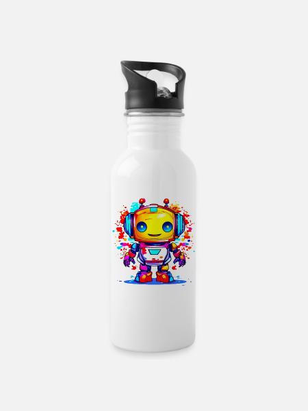 A Cute Robot - Water bottle with straw - white