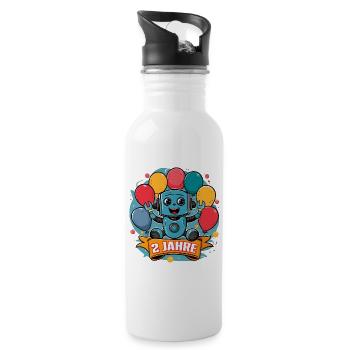 2 Jahre Kleiner Roboter mit bunten Luftballons - Trinkflasche mit integriertem Trinkhalm - Weiß - Rechts