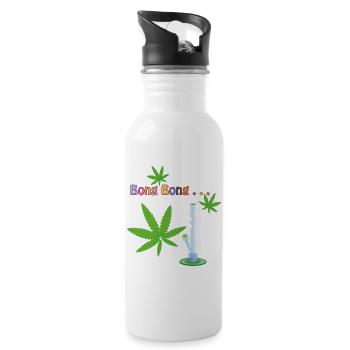 Cannabis Blätter mit Bong - Trinkflasche mit integriertem Trinkhalm - Weiß - Rechts