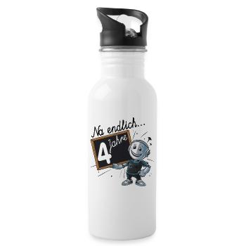 vierter Geburtstag, 4. Geburtstag kleiner Roboter - Trinkflasche mit integriertem Trinkhalm - Weiß - Rechts