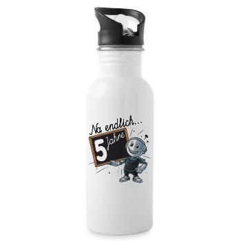 fünfter Geburtstag, 5. Geburtstag kleiner Roboter - Trinkflasche mit integriertem Trinkhalm - Weiß - Rechts