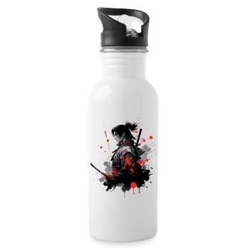 Samurai Krieger Wasserfarben Design - Trinkflasche mit integriertem Trinkhalm - Weiß - Rechts