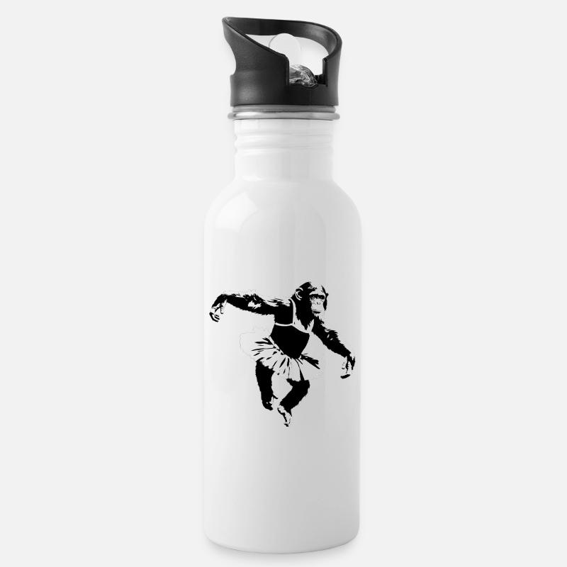 Tanzender Schimpanse - Trinkflasche mit integriertem Trinkhalm - Weiß