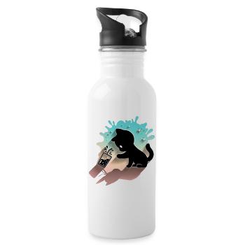 Kawaii Cat with Bubble Tea Cute Sweet Kitty - Water bottle with straw - white - Right