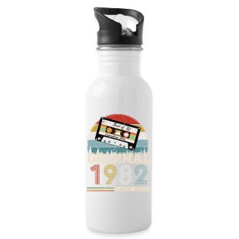 Vintage 1982 42 Year Anniversary Gift - Water bottle with straw - white - Right