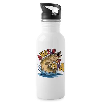Angeln mit Papa Hecht und Angelspruch - Trinkflasche mit integriertem Trinkhalm - Weiß - Rechts