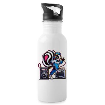 stylischer Stinktier-Charakter in Hip-Hop-Outfit - Trinkflasche mit integriertem Trinkhalm - Weiß - Rechts