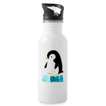Little Penguin on Block of Ice - Water bottle with straw - white - Right