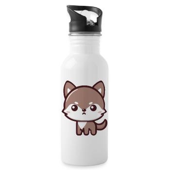 Cool Wolf: Adorable and Playful Design - Water bottle with straw - white - Right
