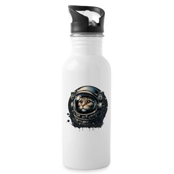 A cat with an astronaut helmet in space - Water bottle with straw - white - Right
