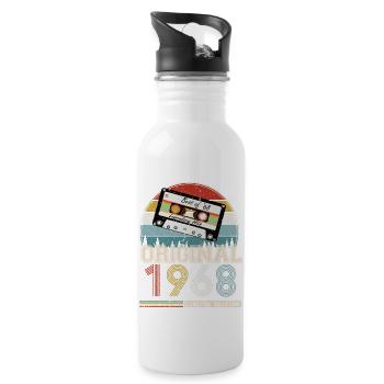 Vintage 1968 56 Year Anniversary Gift - Water bottle with straw - white - Right