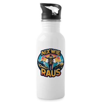 Nix wie raus - in die Natur - auf die Berge - Trinkflasche mit integriertem Trinkhalm - Weiß - Rechts