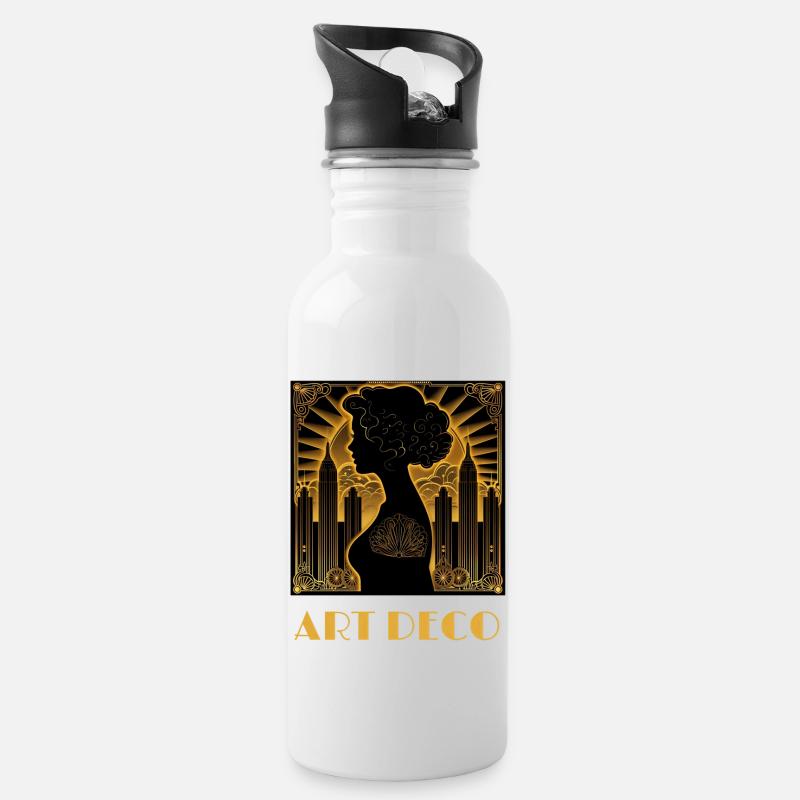 Art Deco - Water bottle with straw - white