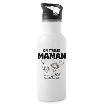 aime maman cadeau maman 2 filles fête des mères - Gourde avec paille intégrée - blanc - Droite