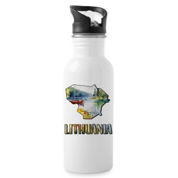 Aquarell Landkarte Litauen - Trinkflasche mit integriertem Trinkhalm - Weiß - Rechts
