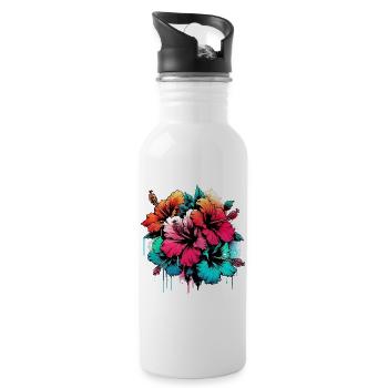 Hibiscus flowers - Water bottle with straw - white - Right