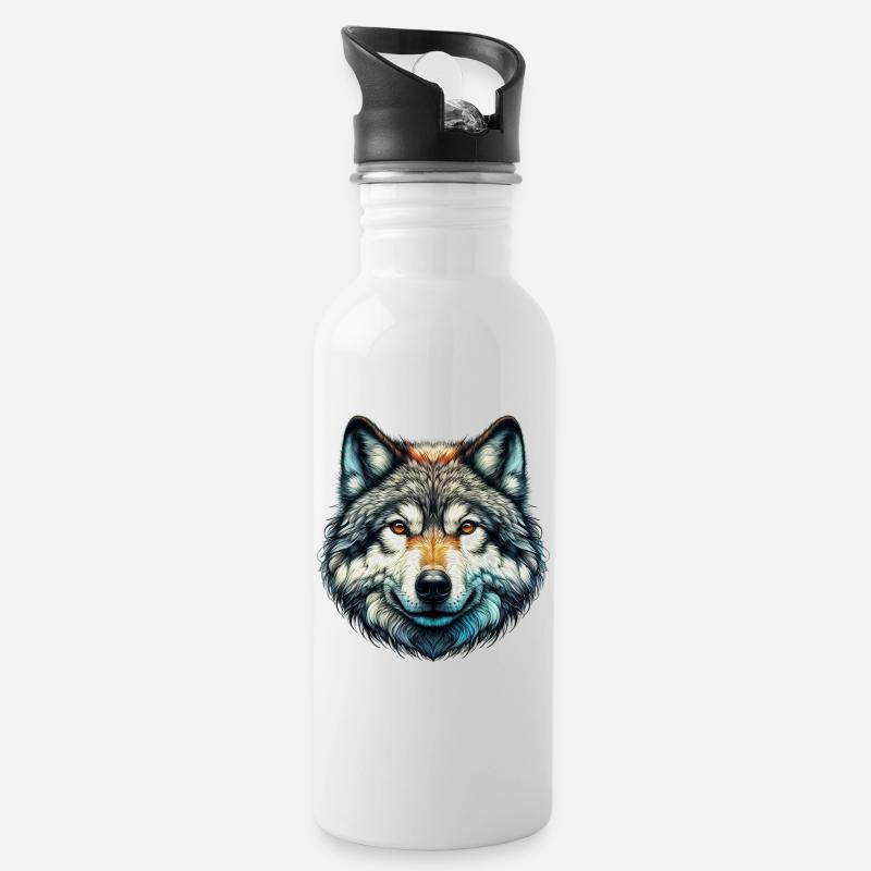 Wolf - Trinkflasche mit integriertem Trinkhalm - Weiß